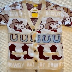 NEW Peanuts Snoopy Cowboy Cardigan (M) Light Western Knit Button-Up Sweater